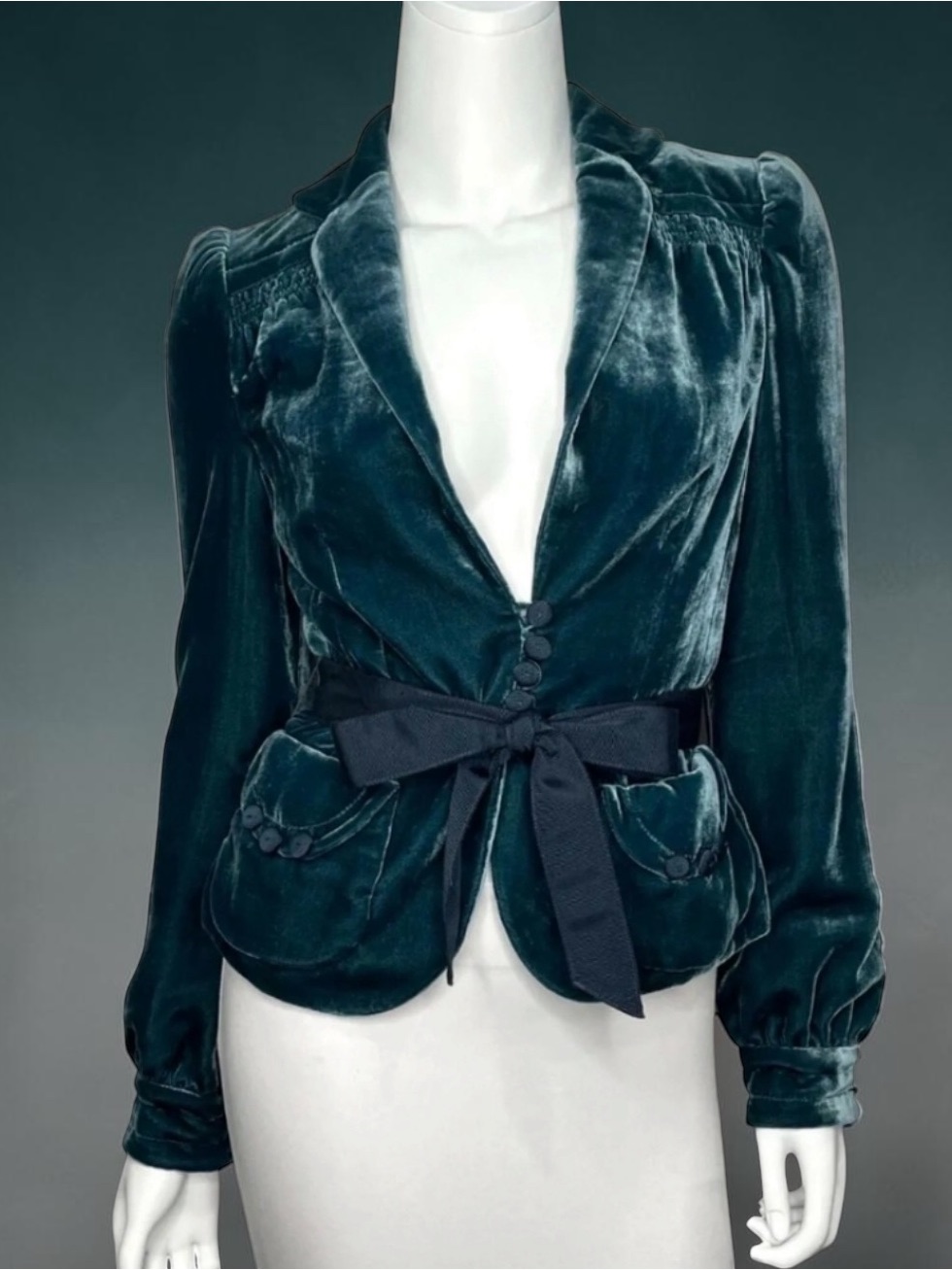 Marc Jacobs Vintage Dark Turquoise Velvet Bow Detail Blazer Size 8